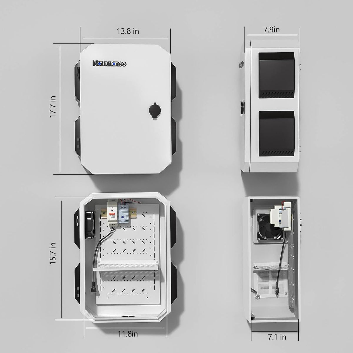 Outdoor Electrical Box with Thermostat and Fan, Cold-Rolled Steel Plate, Aluminum Alloy Back Beam, One-Piece Ventilation Design, IP65 Waterproof, Wall/Pole Mounted. (17.7" x 13.8" x 7.9")