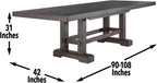 Steve Silver Furniture Napa 9pc Dining Table Set, 72"-90"-108" Dining Table w/ 2-18" Leaves, 8 Upholstered Side Dining Chairs, Farmhouse Design, Dining Room, 72" L x 42" W x 30.5" H, Brown