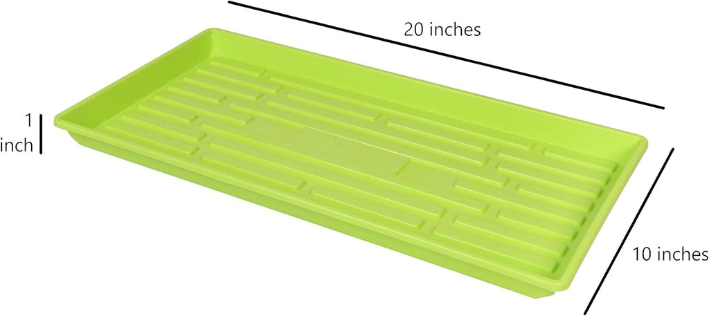 SUNPACK 10" x 20" Heavy Duty Shallow Plastic Seed Starting Tray, Lime Green, 1" - No Drainage Holes, Perfect for Greenhouses or Indoor Gardening