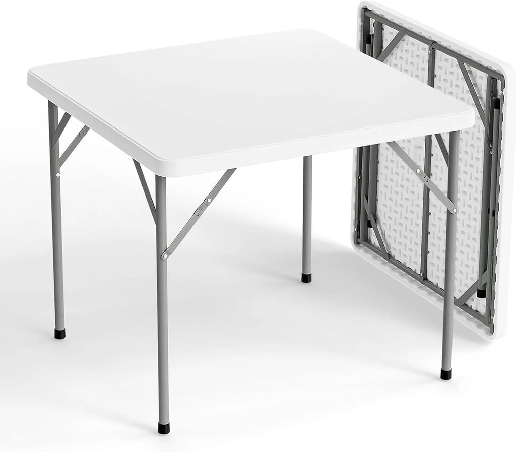 Plastic Folding Table | Capacity for 2-4 People | Sturdy and Portable | Indoor and Outdoor Use | Easy to Clean and Store, White, 86CM