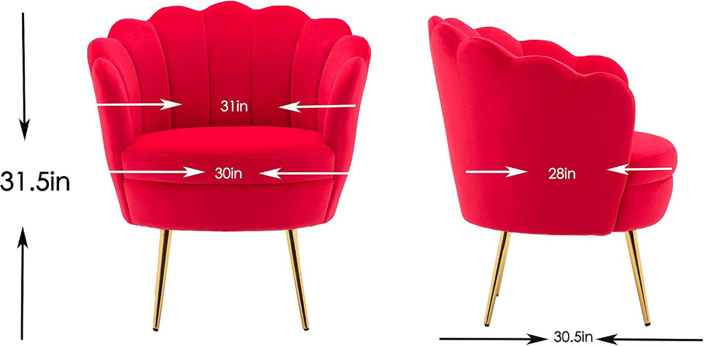 Modern Accent Velvet Chairs Comfy Upholstered Vanity Chairs for Bedroom Armchair Dining Chairs with Golden Metal Legs Desk Chair Makeup Chairs for Living Room （red）