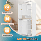 Eltean 67" Tall Narrow Storage Cabinet,Bathroom Cabinets | Narrow Pantry Cabinet with 3 Adjustable Shelves,Reversible Doors Opening,Kitchen Cupboard for Pantry,White (15.7" W)