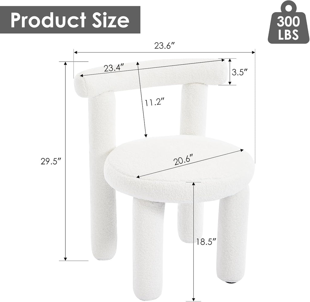 Sherpa Dining Chairs Set of 2, Comfy Boucle Fabric Dining Chairs, Upholstered Modern Kitchen Chairs with Backrest, Armless Accent Side Chair for Bedroom/Living Room, White