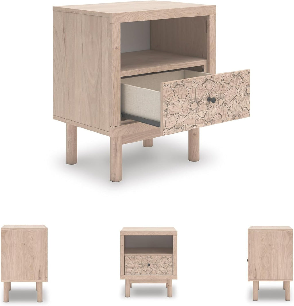 Signature Design by Ashley Birkmore Nightstand Bedside Charging Station with USB Port, Engineered Wood and Decorative Laminate, Youth Bedroom Bedside Table, Tan