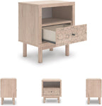 Signature Design by Ashley Birkmore Nightstand Bedside Charging Station with USB Port, Engineered Wood and Decorative Laminate, Youth Bedroom Bedside Table, Tan