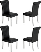 ACEDÉCOR Modern Dining Chairs Set of 4, Black Leather Dining Room Chairs with Silver Stainless Steel Legs, Upholstered Chairs with High Back and Metal Chrome Legs for Kitchen/Living Room/Restaurant