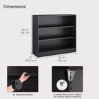 Metal Black Bookshelf, Short Bookshelf with Adjustable Shelves, 3 Tier | Open Bookcase, Small Storage Cabinet, Office Shelves, Cabinet Display Case for Home Office, Living Room, Library, Classroom