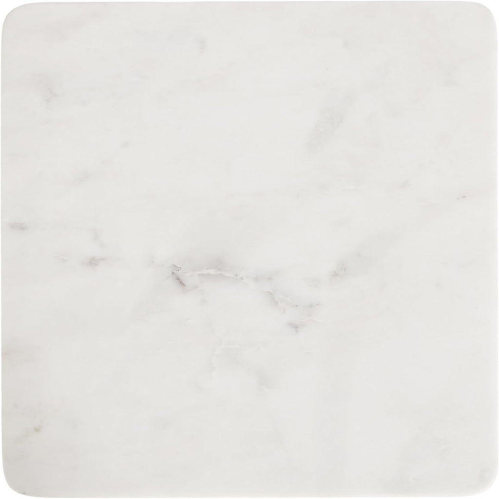 Kate and Laurel Quinley Modern Square Marble Drink Table, 10 x 10 x 22, White Marble and Gray Gunmetal, Contemporary Marble Pedestal Table for Use as Living Room Plant Stand or Bedroom Mini Table