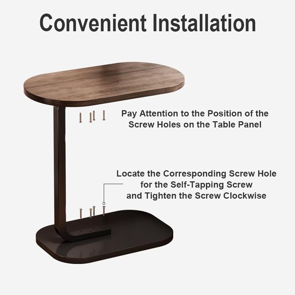Small Side Table End Table, C-Shaped Wood Coffee Table TV Tray for Eating Couch Tables for Small Space, Living Room, 12 x 18 inch Top, 24.5 inch Height, Metal Frame (Walnut & Black)