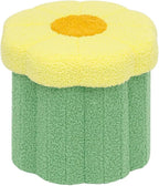 B FSOBEIIALEO Storage Ottoman Foldable, Sunflower Shaped Small Footrest Collapsible Folding Seat Bench for Bedroom Living Room Entryway, Faux Teddy Fur, Green 12.6"x12.6"x11.4"