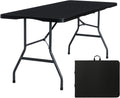 Folding Table 6ft, Heavy Duty Portable Utility Table with Handle, Black | Fold-in-half Design,Easy Storage,HDPE Top,Sturdy Legs,330lbs Support,Indoor Outdoor Use for Dining,Parties,Picnic
