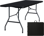 Folding Table 6ft, Heavy Duty Portable Utility Table with Handle, Black | Fold-in-half Design,Easy Storage,HDPE Top,Sturdy Legs,330lbs Support,Indoor Outdoor Use for Dining,Parties,Picnic