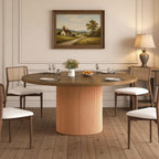 55 inch Round Dining Table for 4-6 People, Modern Farmhouse Dining Kitchen Table with Fluted Cylindrical Pedestal Base for Dining Room, Living Room, Kitchen, (Chairs Not Included)