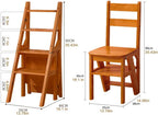 4 Tier Folding Step Ladder, 3-in-1 Wooden Folding Ladder Chair, Portable Multi-Function Step Stool, 198 lbs Capacity Indoor and Outdoor Display Rack Flower Rack,for Library,Home,Kitchen (Light Walnut)
