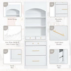 JIJIWANG Modern 83.7inch High Kitchen Pantry, Freestanding Tall Kitchen Hutch with Faux Marble Top, Display Cupboard Cabinet with 5 Storage Drawers and Adjustable Shelf, White