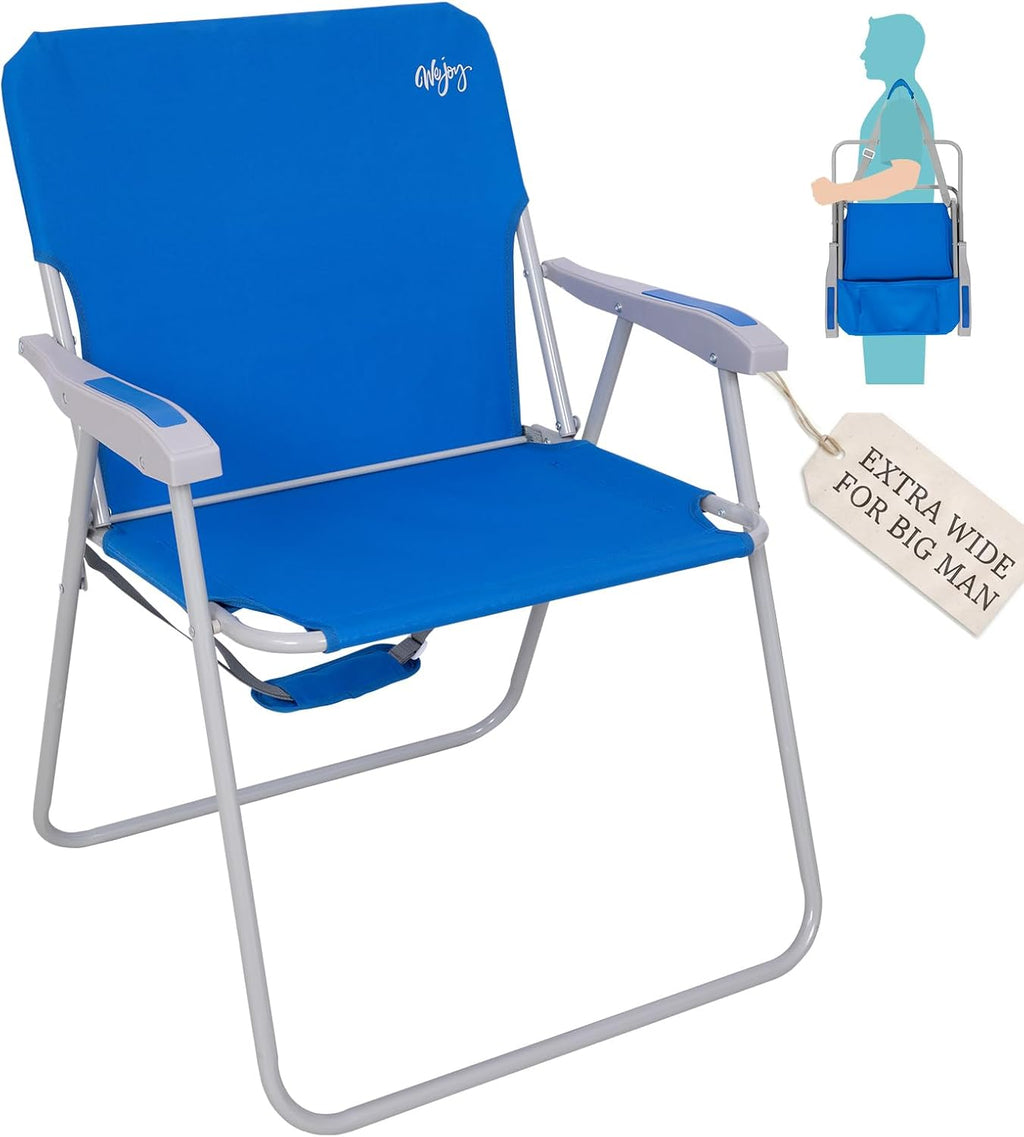 #WEJOY Folding Beach Chair for Adults, Lightweight Beach Chair with Shoulder Straps, High Back Camping Chairs with Hard Armrest, Supports 300lbs for Outdoor Lawn Concert
