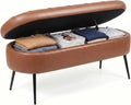 Storage Ottoman Bench, 43.7"PU Leather End of Bed Bench Walnut Brown | Bench with Large Hidden Storage, Tufted Upholstered Seat, Metal Legs, Mid-Century Modern, For Bedroom, Entryway, Living Room