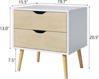 End Table Set of 2 with Storage Drawers, Modern Nightstands Small Sofa Side Tables, Accent Wooden Bedside Table for Living Room, White/Oak