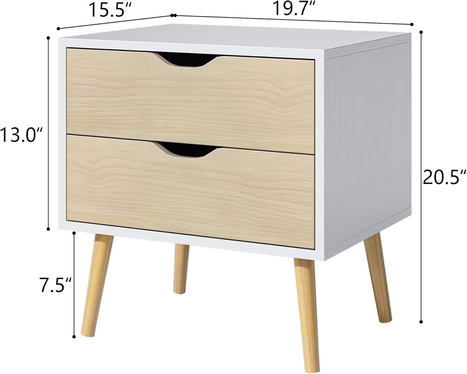 End Table Set of 2 with Storage Drawers, Modern Nightstands Small Sofa Side Tables, Accent Wooden Bedside Table for Living Room, White/Oak
