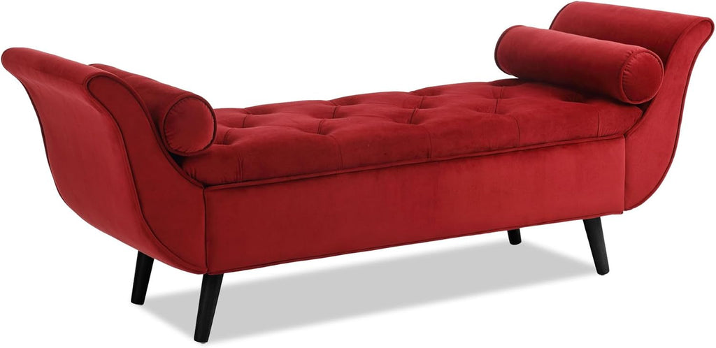 65" Storage Benches Velvet End of Bed Bench Storage Ottoman with Button-Tufted Large Upholstered Window Bench with Storage Shoe Cabinet Bench, for Bedroom, Entryway, Closet(Red)