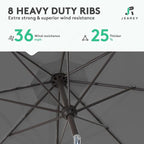 JEAREY 10FT Outdoor Patio Umbrella Outdoor Table Umbrella with Push Button Tilt and Crank, Market Umbrella 8 Sturdy Ribs UV Protection Waterproof for Pool, Garden (Gray)