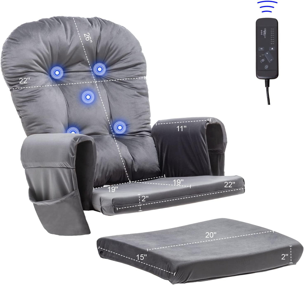 SyyBhb Massage Glider Rocker Replacement Cushions with Storage Pocket, 5PCS, Soft Velvet Thickened, Washable Non Slip, Universal for Use in Glider Rocking Chair, Dark Grey