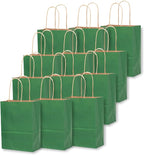 qiqee 50-Packs Kraft Deep Green Paper Gift Bags with Handles Bulk 4.5"x2.5"x6" Mini Size Party Favor Bags Multiple Uses
