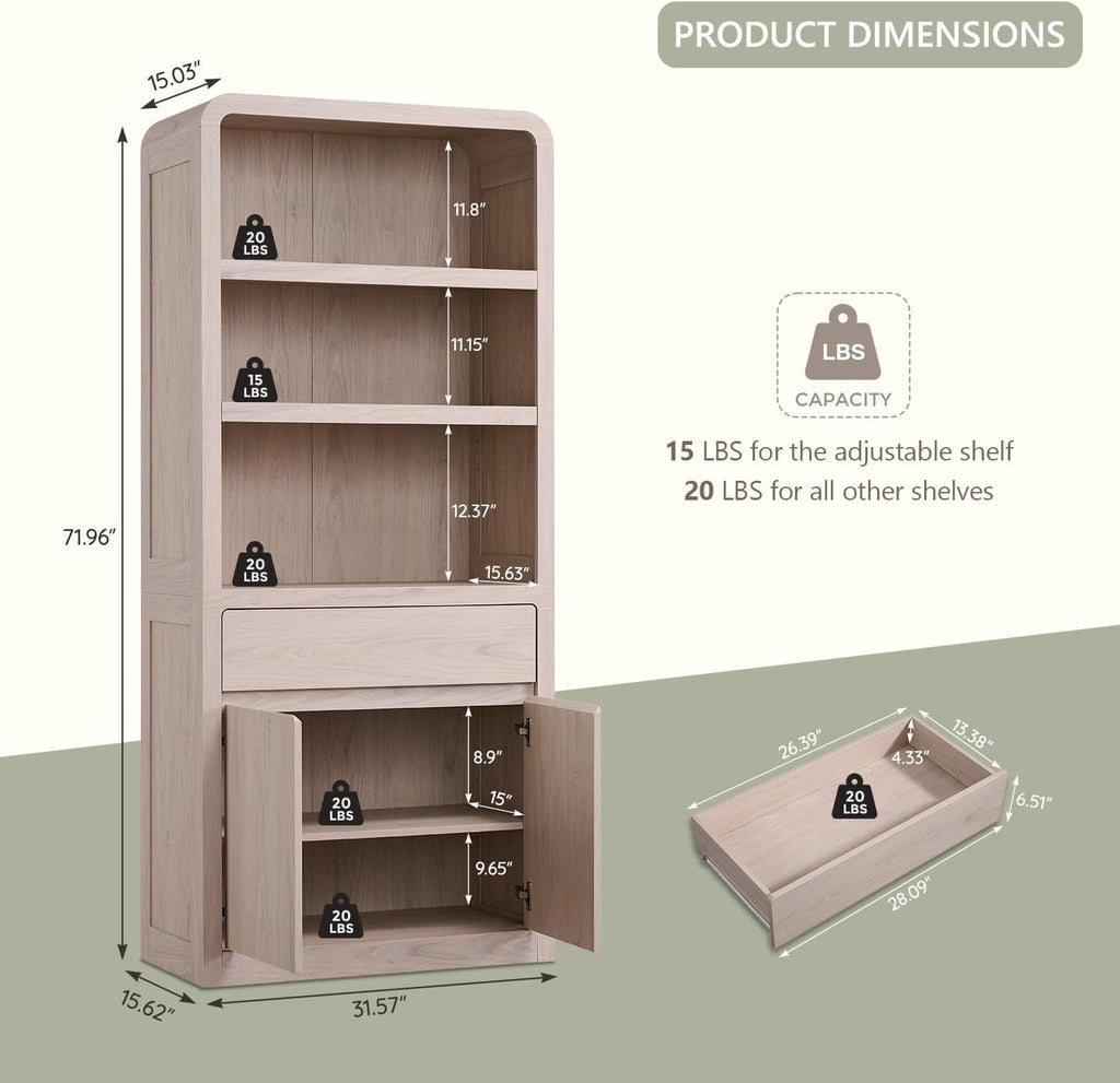 72" Tall Kitchen Pantry Cabinet, Wood Pantry Storage Cabinet w/Drawer, Hutch Cabinet with Adjustable Shelves, Freestanding Morden Versatile Cupboard for Living Room, Bathroom, Cream