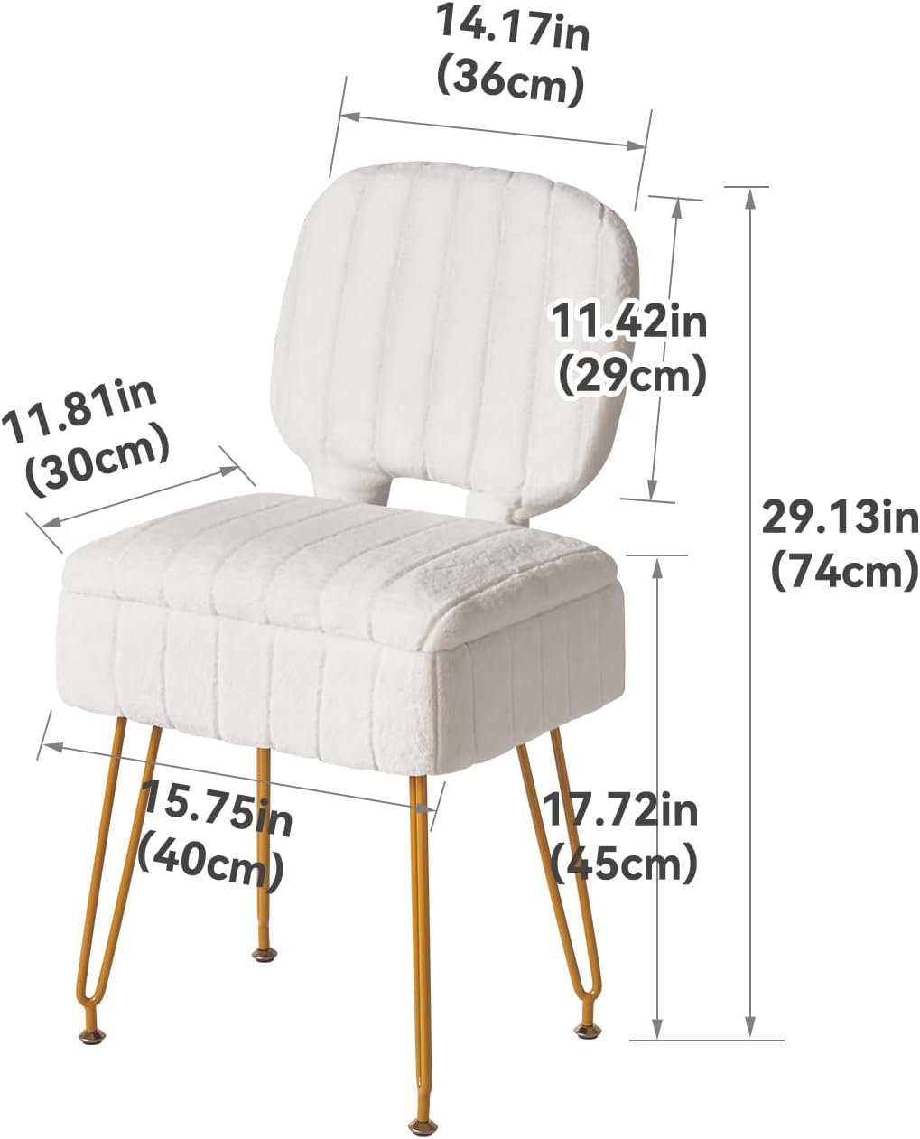 IBUYKE Vanity Stool with Storage, Folding Back Makeup Chair, White WBD030W | Rectangular Small 15.75" x 11.81" x 29.13" Velvet Cute Ottoman Stool Living Room Anti-Slip Feet