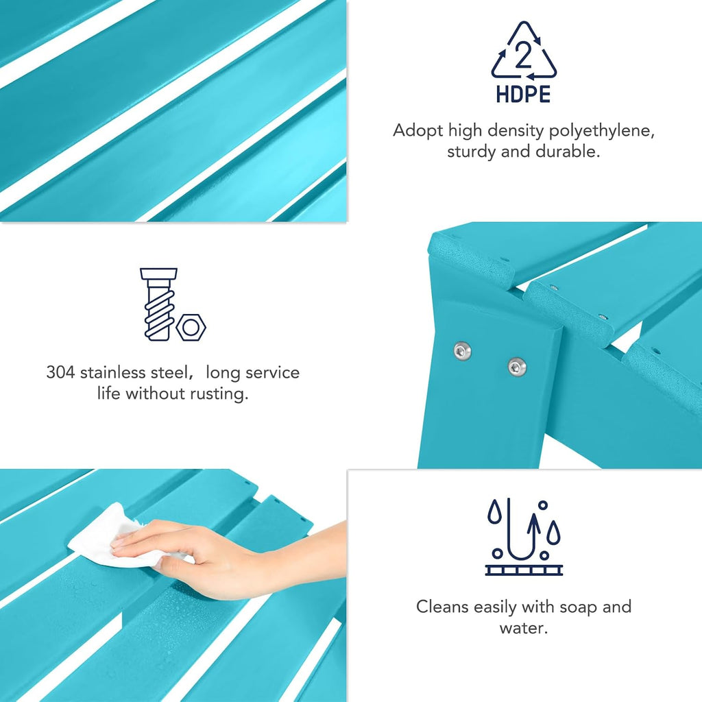 Adirondack Ottoman Set of 2, HDPE All Weather Patio Ottomans, Outdoor Footrest Adirondack Footrest Outdoor Patio Footstool for Porch, Pool, Lawn & Backyard, Turquoise