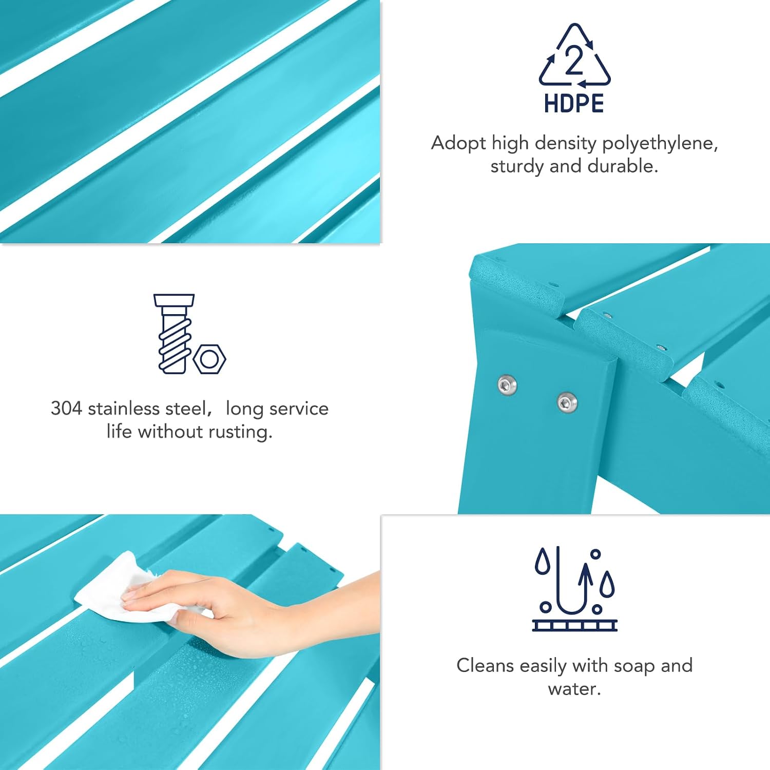 Adirondack Ottoman Set of 2, HDPE All Weather Patio Ottomans, Outdoor Footrest Adirondack Footrest Outdoor Patio Footstool for Porch, Pool, Lawn & Backyard, Turquoise