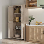 72" Freestanding 4-Door Kitchen Pantry, Storage Cabinet Organizer with 4-Tiers, and Adjustable Shelves, Natural
