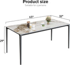 63" Dining Table with Laminate Marble Sintered Stone White Tabletop and Metal Legs, Kitchen Table, Dining Room Table for 4-6 People, Scratch Resistant, Easy to Clean