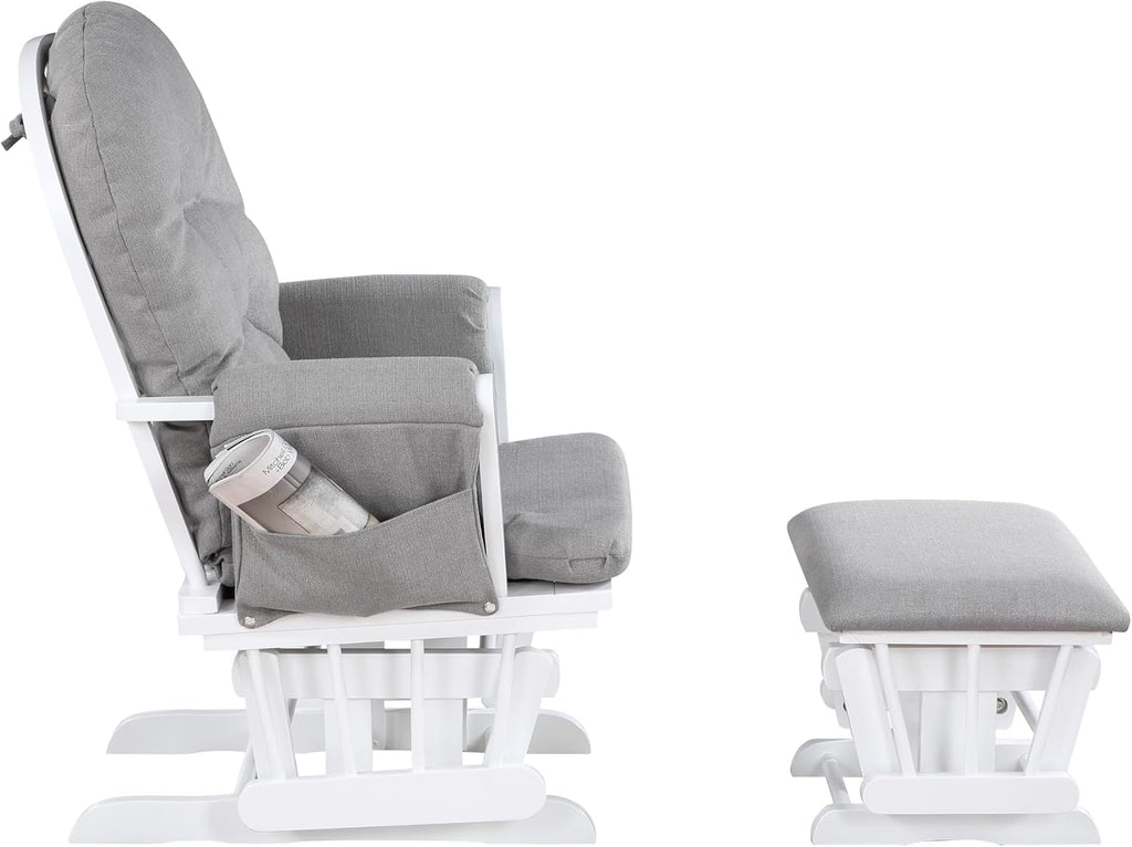 Glider and Ottoman White Wood and Oyster Fabric