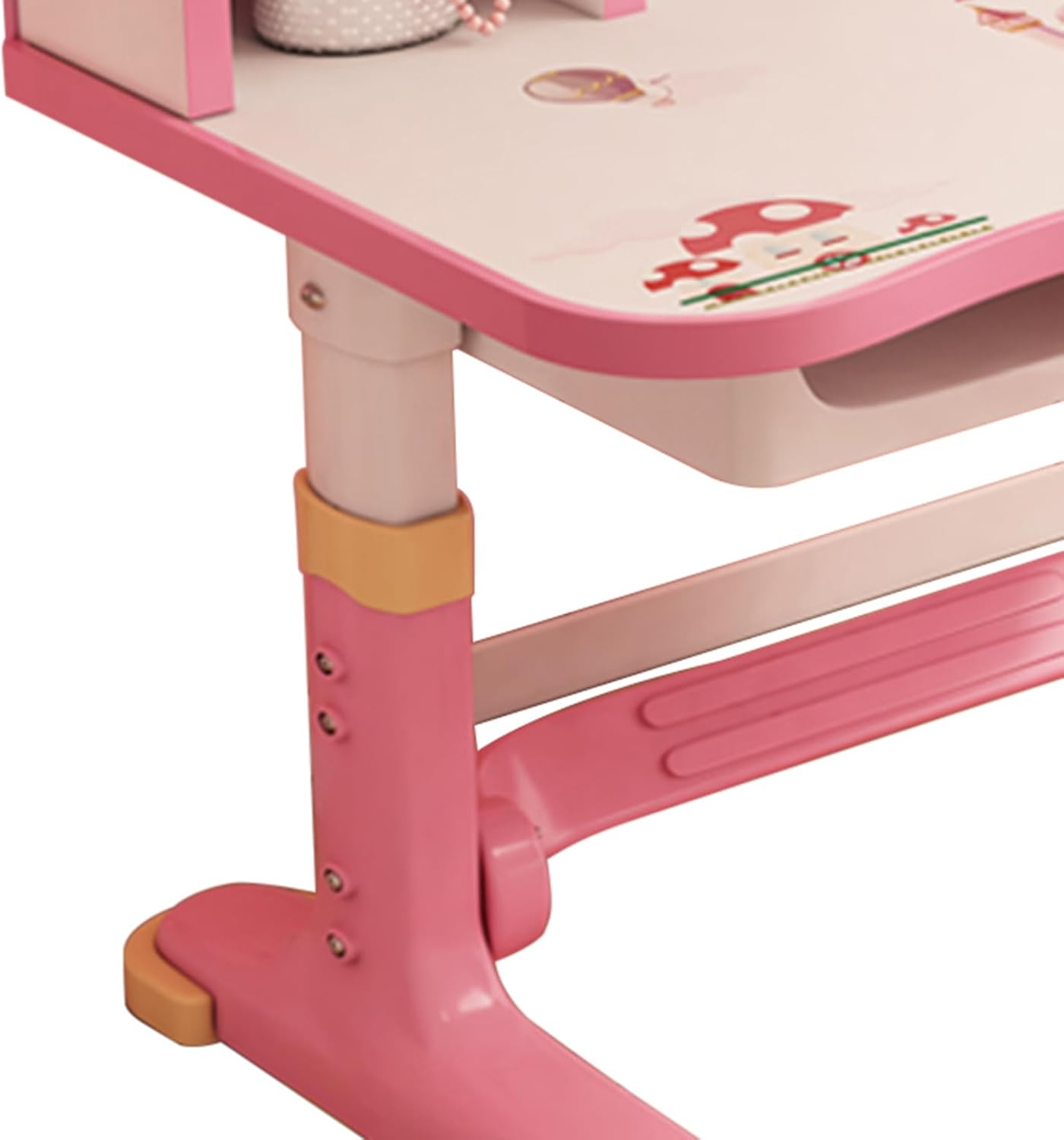 Kids Desk and Chair Set, Height Adjustable Kids Desk with Storage Drawers and Bookshelf, Ergonomic Table for Kid (Pink)