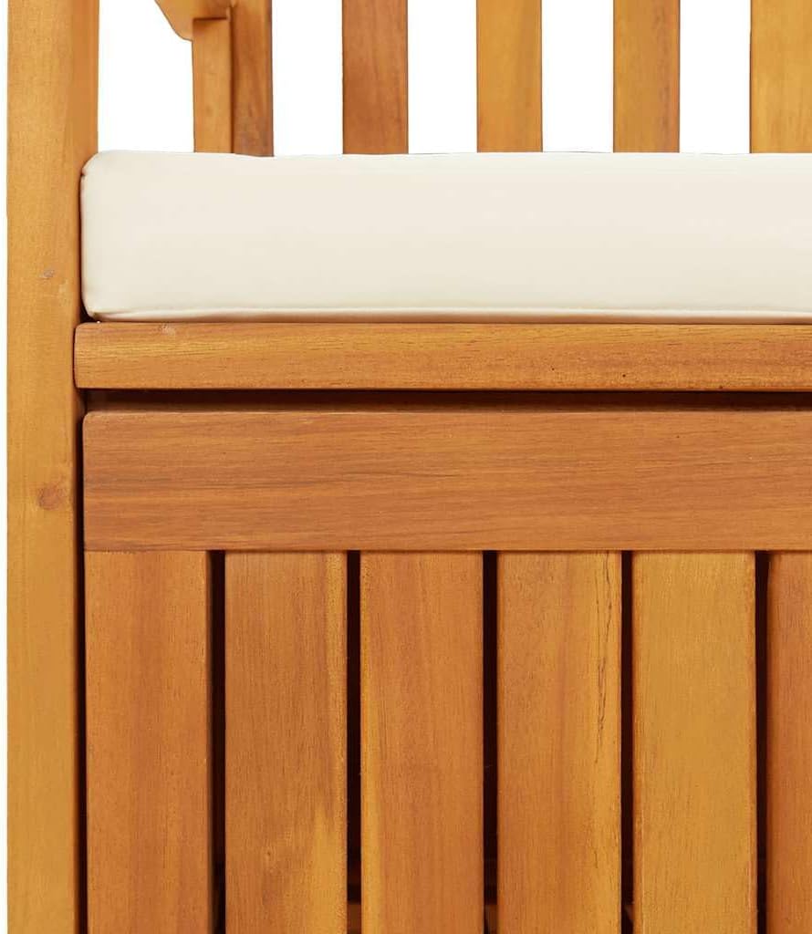 Patio Storage Bench, Solid Acacia Wood Outdoor Garden Bench with Seating for 2, Rustic Entryway Storage Settee with Soft Cushion for Deck, Porch or Mudroom, 47.2 x 24.8 x 33.1 in