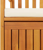 Patio Storage Bench Solid Acacia Wood Outdoor Garden Bench with Cushion, 47.2 Inch 2-Person Seating with Storage Chest for Hallway, Entryway, Backyard, Natural Brown Finish