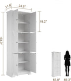 ChooChoo 63.2" Tall Bathroom Storage Cabinet with 6 Doors | Freestanding Floor Cabinet, Adjustable Shelves, Pantry Cabinet for Bathroom, Kitchen, Laundry Room, White