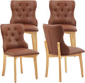 Faux Leather Dining Chairs Set of 4, Upholstered Dining Room Chair with Button Tufted, Solid Wood Legs, Mid Century Modern, Luxury Wingback Side Chair for Living Room, Kitchen, Restaurant, Brown