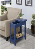 Pemberly Row Contemporary Flip Top End Table, 24" H x 11" W x 23" D, Blue Wood Finish, Narrow Silhouette with Storage Compartment, Hinged Tabletop, Functional Accent Table for Living Room or Bedroom