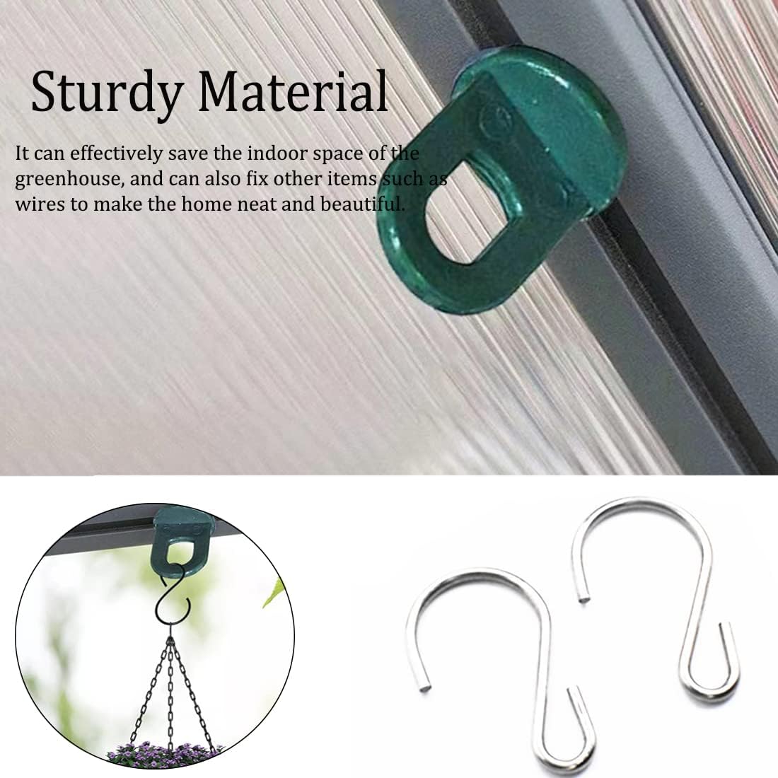 ELANE 30 Pcs Greenhouse Hooks and Twist Clips, Plastic Fixing Clips for Outdoor Garden Hanging Plants. (Green)