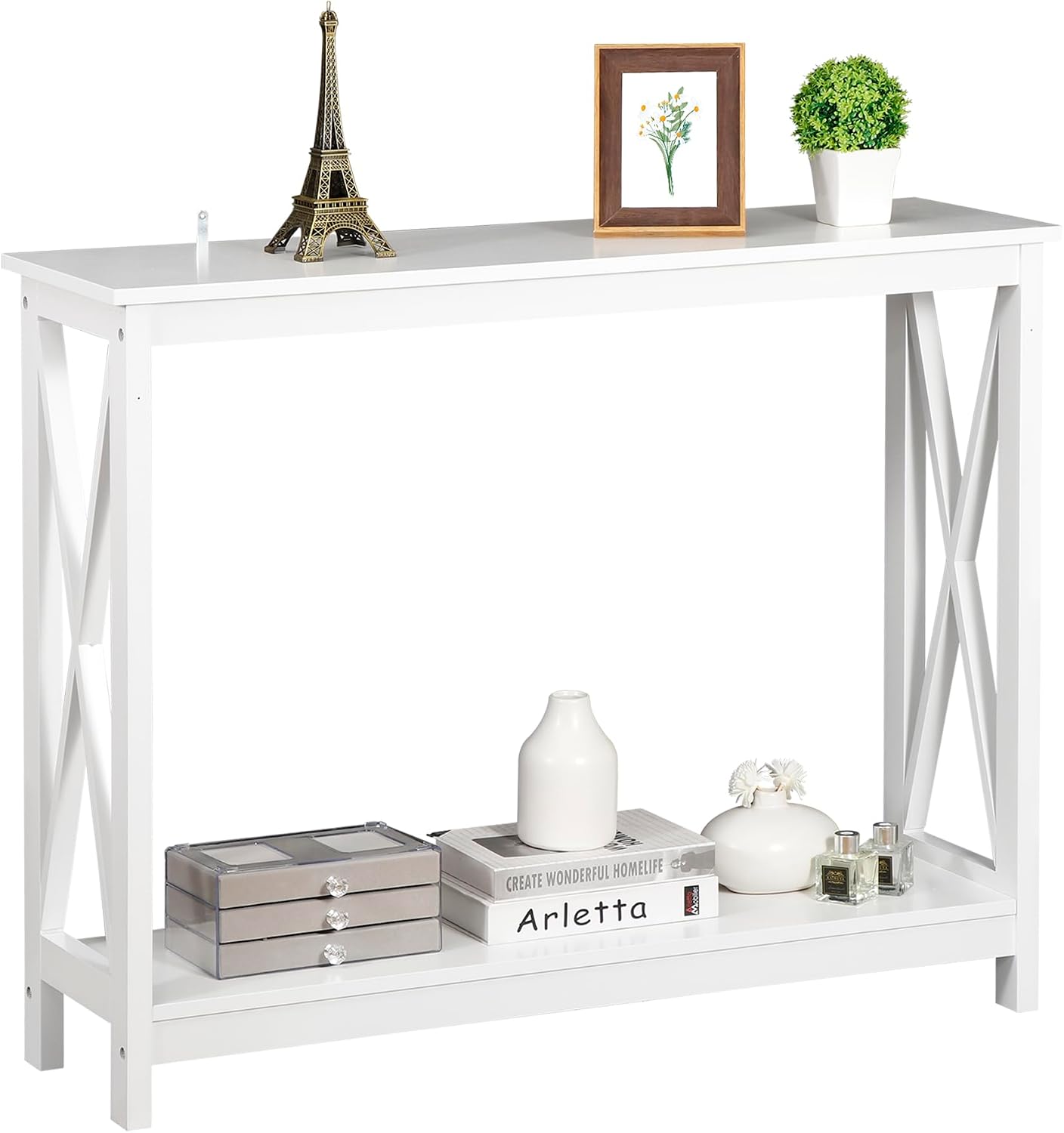 ZenStyle Sofa Side Console Table with 2 Storage Shelves Narrow Accent Table for Entryway/Hallway/Living Room, 39.3in L x 11.8in W x 31.6in H (White, 39.3 inch)