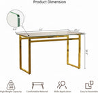 51''Glass Dining Table, Modern Rectangle Kitchen Table with Tempered Glass Tabletop and Metal Leg for 4, Writing Table Desk, for Kitchen Dining Living Room (Golden)
