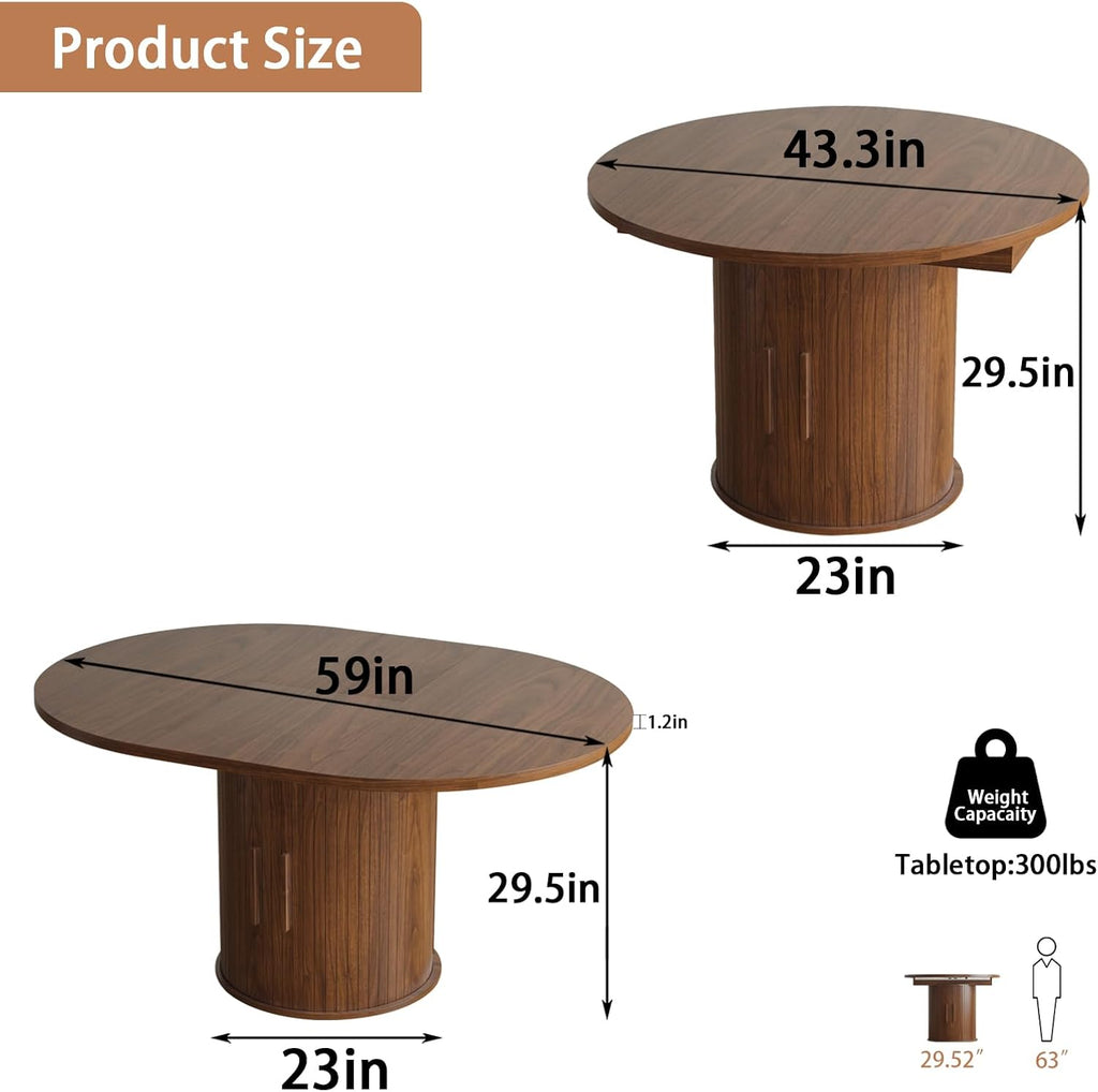 Expandable Dining Table,Round Wooden Kitchen Table,Double Layered Storage Space with Partitions,Equipped with Circular Sliding Doors, Suitable for Kitchen (Expandable Dining table-Walnut-02)