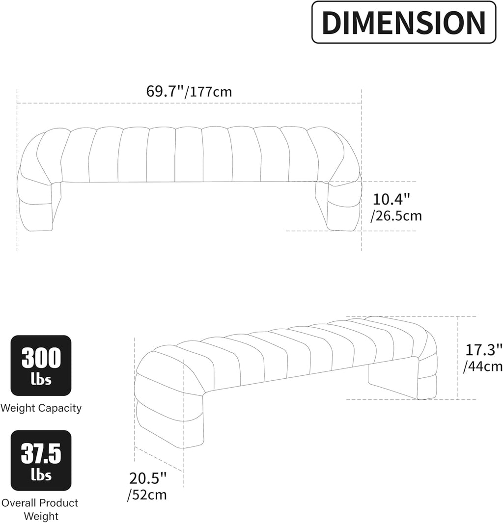 Sophisticated 69.7” Wide Black Upholstered Armless Bed Bench, Modern Channel Tufted Couch Daybed Chaise, Chic Ottoman Foot Stool for Living Room & Bedroom!