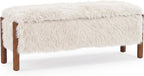Modern Storage Benches with Walnut Wood Legs, 47'' Ottoman Bench with 20 Gallons Storage Space for Bedroom End of Bed, Faux Fur Fabric Upholstered Entryway Bench, Beige