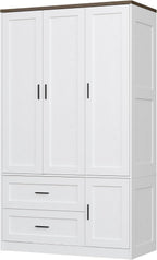 ANCTOR 3-Door Armoire Wardrobe Closet with 2 Drawers and Shelves, White