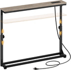 HOOBRO Narrow Console Table with Charging Station, Adjustable Height Sofa Table (25''-32.9''), Slim Behind Couch Table for Small Spaces, Entryway, Living Room, 39.4" Greige BG95UXG01