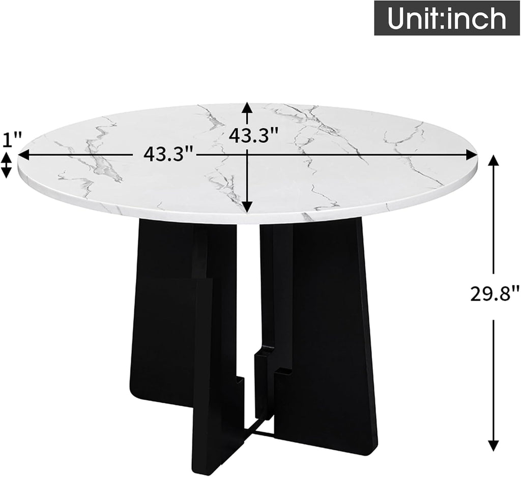 Merax 43 Inch Round Dining Table for 4, Spacious Tabletop Modern Solid and Durable Construction Practical Multi-Purposefor Kitchen Living Room, White+Black