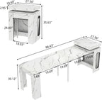 Extendable Dining Table with Charging Station, Convertible Folding Console Table for 6-8 People, Space-Saving Dining Table with LED Lights, Wood Rectangle Kitchen Table, Marble White (No Chairs)